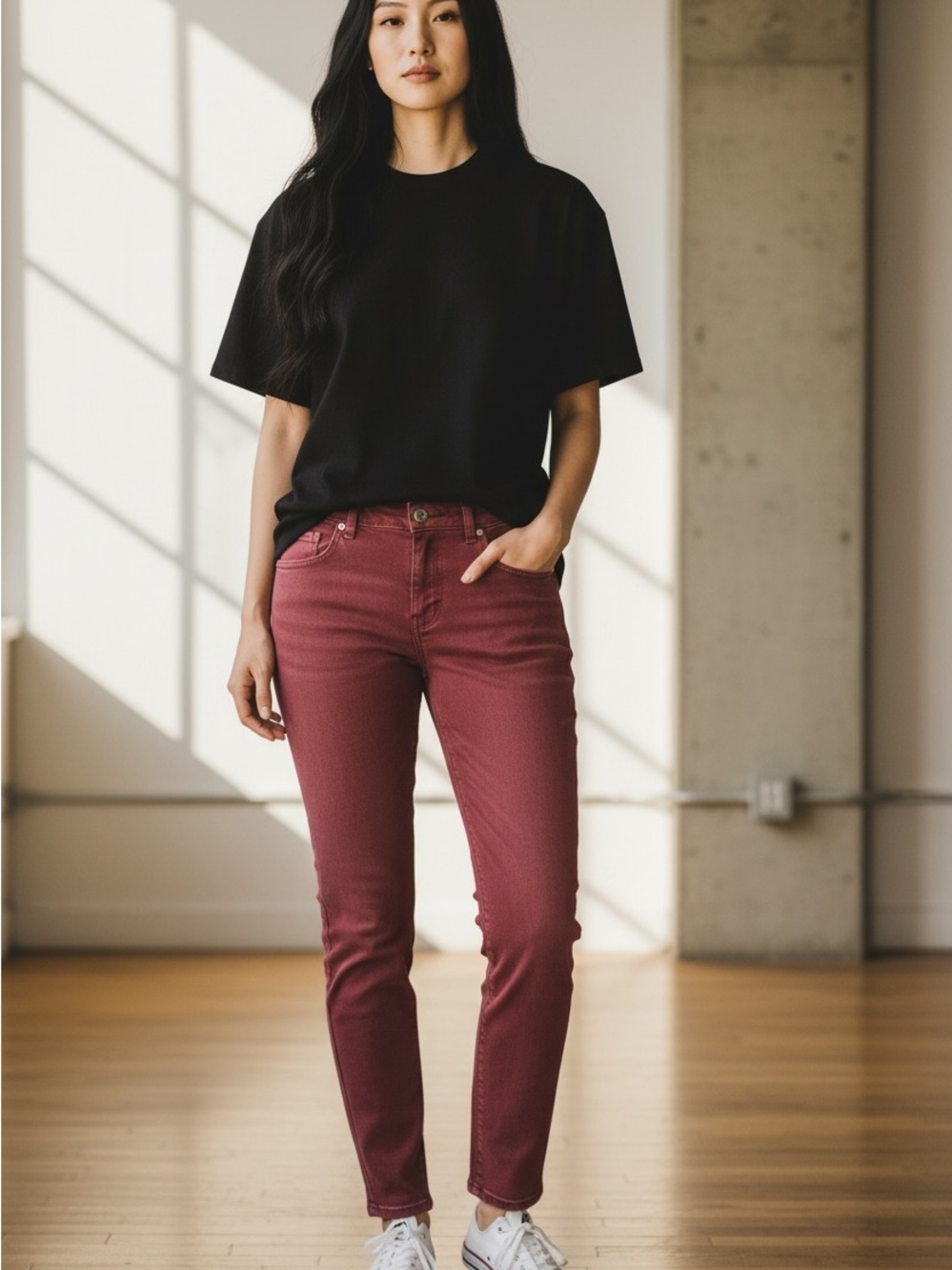 Sanctuary Skinny Jeans in Burgundy Red